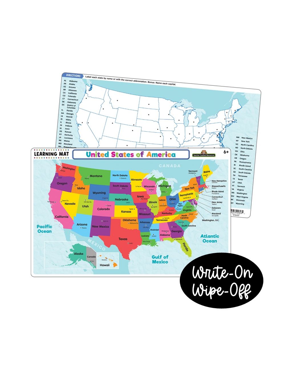 United States Map 2-Sided Dry-Erase Learning Mat